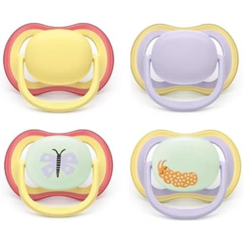 Philips Avent Ultra Air Day & Night Pacifiers, Orthodontic Design, for Babies 0-6 Months, Glow in The Dark, Soft Silicone Symmetrical Nipple, BPA-Free, 2 Sterilizing Cases, 4 Pack, SCF087/31
