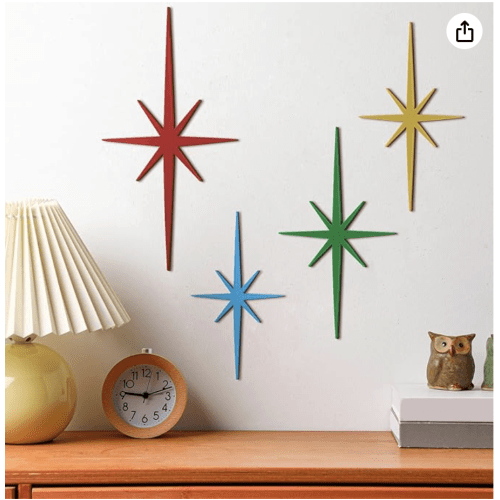 Blulu 4 Pcs Cast Iron Starburst Shaped Wall Decor Metal Mid Century Modern Decor Retro Atomic Stars Wall Art Elegance Accents Vintage Celestial Whimsigoth Hangings for Home Office Room