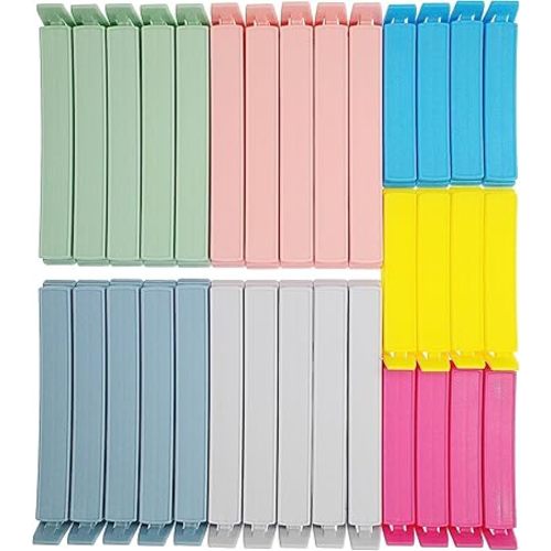 32 PCS Plastic Chip Clips for Food Packages, Curved Design Sealing Bag Clips for Food, Kitchen and Home, 2 Sizes(4.3inch x 20, 3.1inch x 12)