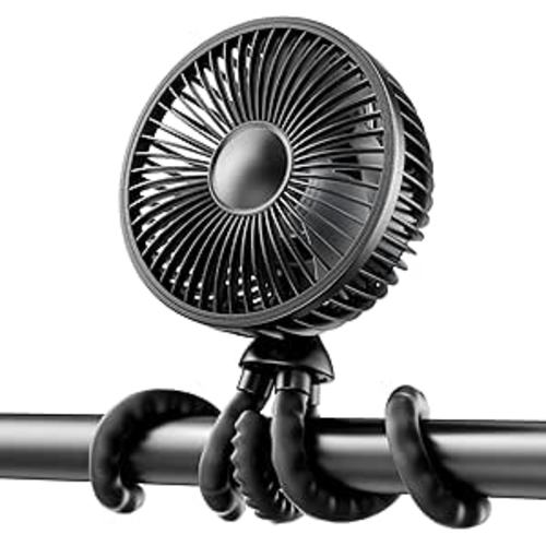 Gaiatop Baby Stroller Fan, 4000mAh Oscillating Mini Portable Fan with Light, 4 Speeds Battery Operated Small Handheld Desk Fan, 360° Rotate Flexible Tripod Clip On Fan for Car Seat Crib Travel Black