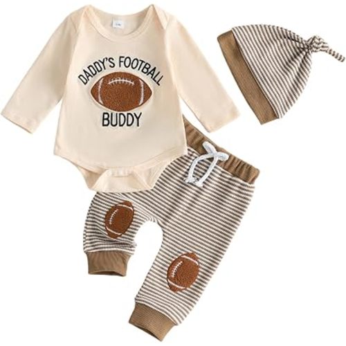 Karuedoo My First Football Season Baby Boy Outfit Romper Stripe Pants Set