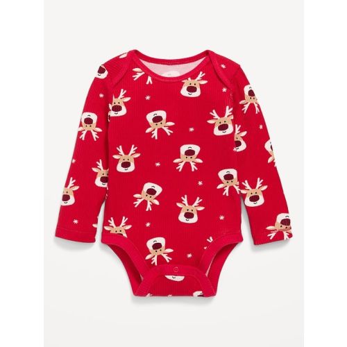 Printed Long-Sleeve Ribbed Unisex Bodysuit for Baby