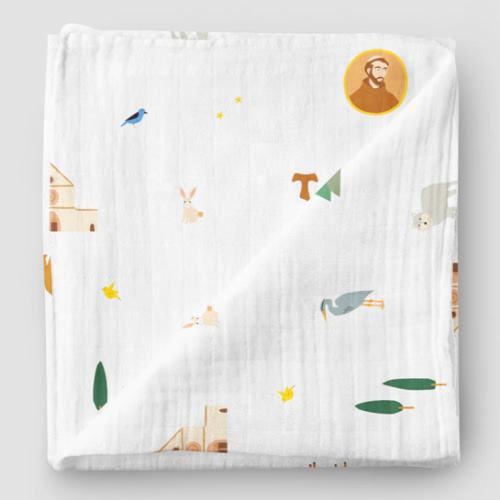 Saint Francis Muslin Swaddle Baby Blanket