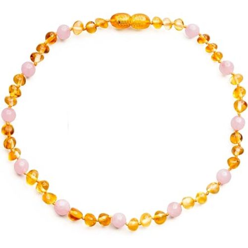 Baltic Proud Amber Necklace for Women and Men (Authentic, Certified) - 18 inches, Honey Rose (Polished) - Unisex Amber Jewelry for Adults - Bead Necklace