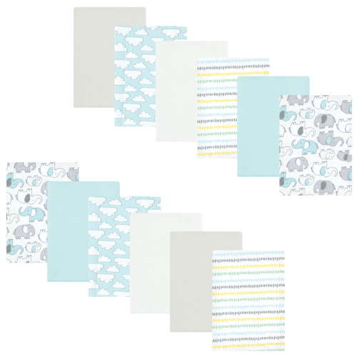 Luvable Friends Hudson Baby Flannel Burp Cloths 12pk, New Elephant