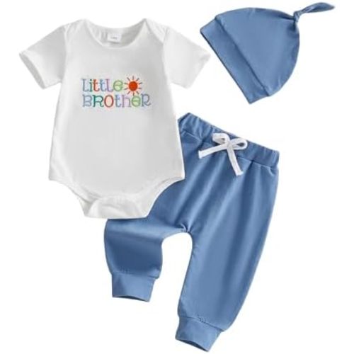 Little Brother Newborn Outfit T-Shirt Romper Top and Pants Sets Baby Coming Home Hospital Clothes Summer Clothing
