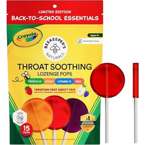 Beekeeper's Naturals Throat Soothing Lollipops w/ Honey, Variety Pk, 15 ct