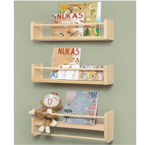 Mazjoaru Nursery Shelves Floating Book Shelf for Wall, Kids Shelves for Bedroom Baby Bookshelf Decor, Solid Wood Small Shelving Organizer With Wooden Bead Design 40cm Set of 3 : Amazon.com.au: Home
