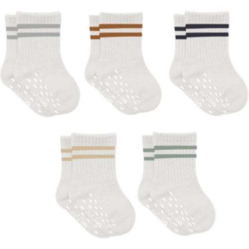 bistyle Baby Non-Slip Grip Ankle Socks 5 Pairs Checkerboard Pattern | Newborn Infant Toddlers Sock Organic Cotton
