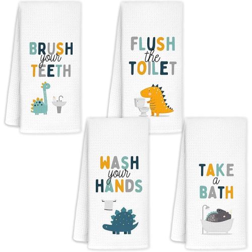 Dinosaur Towels for Kids, Dinosaur Kids Bathroom Decor Towels 16x24 Sets of 4 - Toddler Boys Girls Bathroom Decor, Wash Your Hands Decor