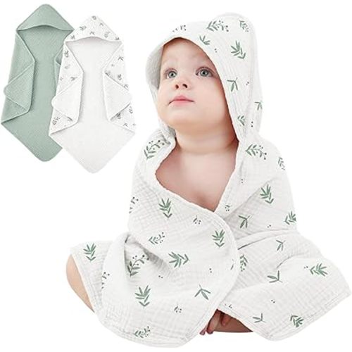 Susurration 2 Pack Thick Muslin Baby Towels, 100% Cotton Soft and Absorbent Baby Bath Hooded Towel for Newborn, Infant, Girls, Boys, Baby Essentials