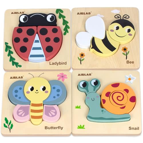 Wooden Puzzles for Boys Girls Birthday Gift, Garden | Shape Puzzle Travel Toys Montessori Learning Educational Toy Pack of 4