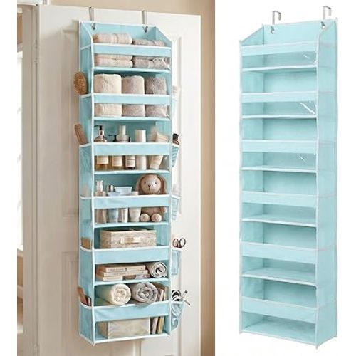 HOMELUX THEORY UPGRADED 6 Tiers Over The Door Organizer Hanging - 100D EXTRA THICK & 50lbs HUGE CAPACITY, 12 Side Mesh Pockets Over The Door Shoe Organizer, Hanging Closet Organizer (Baby Blue, 1pc)