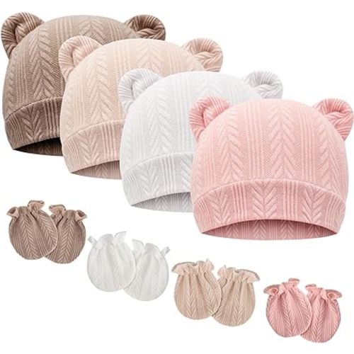 DRESHOW BQUBO Newborn Baby Hats Mittens Set for Boys Girls Hospital Hat Beanie Infant Caps Baby Gloves