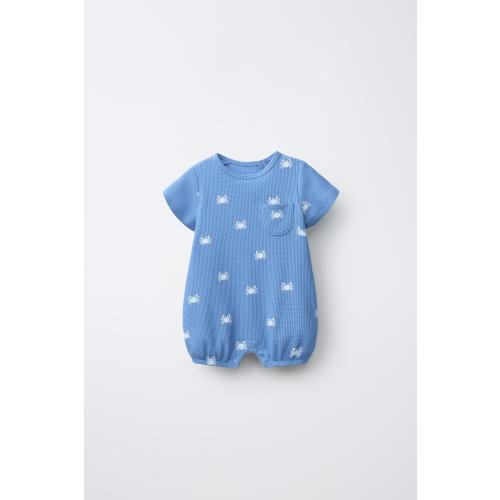 CRAB TEXTURED ROMPER - Blue / White | ZARA United States