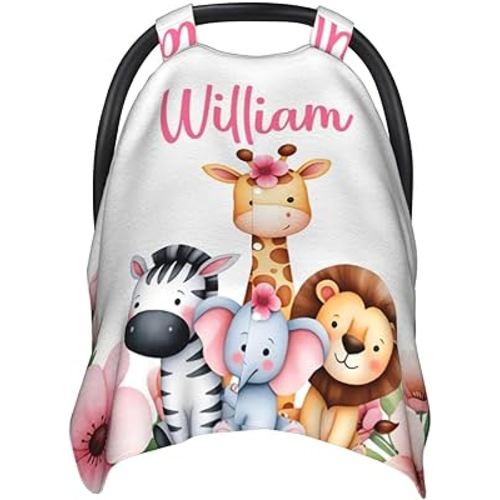 Personalized Baby Giraffe Lion Car Seat Canopy for Babies,Custom Name Giraffe Lion Car Seat Covers Boys Girls,Stroller Cover,Opening Minky Nursing Breastfeeding Cover for Infant,Newborn
