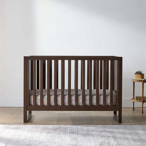Gemini Crib Deep Brown Ash Wood Convertible Baby Crib with Toddler Bed Rail