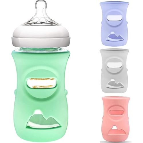 4PCS Silicone Sleeves for Avent Natural Glass Baby Bottles, Anti Breakage Baby Bottle Holder Compatible with Philips Avent Glass Natural Baby Bottle 8 oz, BPA Free.
