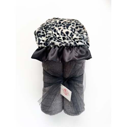 Plush Hooded Bath Towel- Black Cheetah