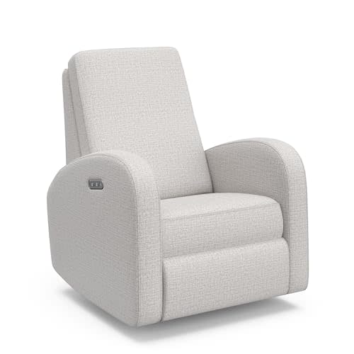 Storkcraft Santa Monica Power Recliner Swivel Glider (Steel Basketweave) – GREENGUARD Gold Certified, CertiPUR-US Certified Foam, Effortless Electronic Power Recline, USB-A & USB-C Charger