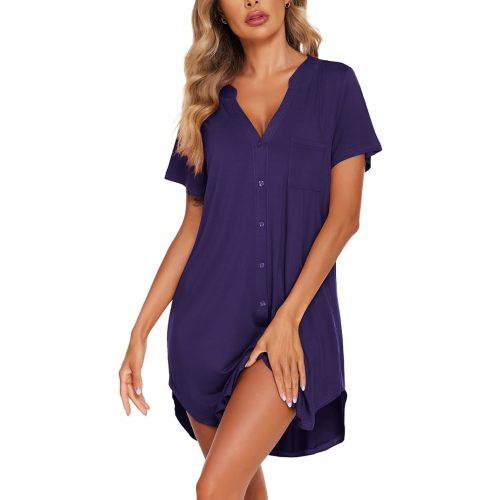 Ekouaer Women V Neck Button Down Nightgown