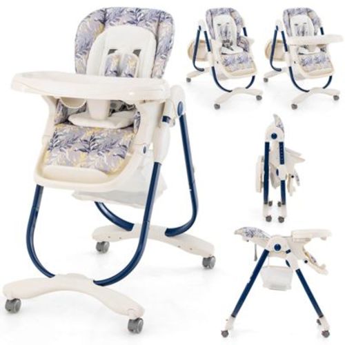 Infans Foldable Baby High Chairs For Babies And Toddlers, Adjustable Heights, Recline Backrest & Footrest, Portable With Wheels, Blue