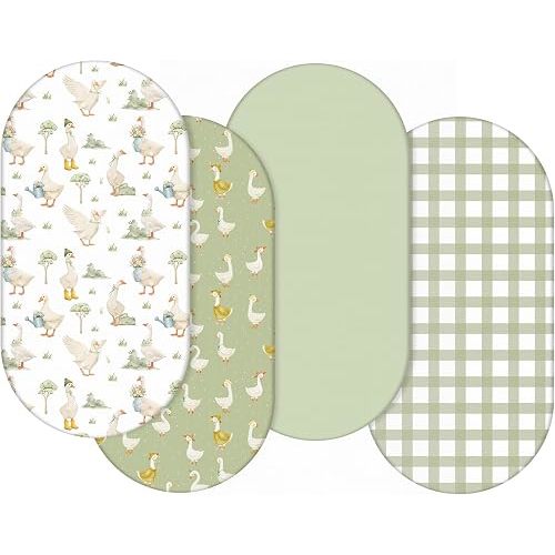 4 Pcs Green Silly Goose Bassinet Sheets 32 x 16 x 3 Inches Silly Goose Sheets for Standard Bed Toddler Mattresses Soft Breathable Cute Print Newborn Bedding for Girl Boys
