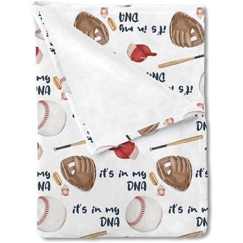 HawSkgFub Baseball Bat American Sport Baby Blankets Boy Shower Gift, Funny It’s in My DNA Game Gloves Flannel Fleece Nursery Bed Receiving Swaddle, Soft Newborn Infant Toddler Kid Crib Bedding 30 x 40