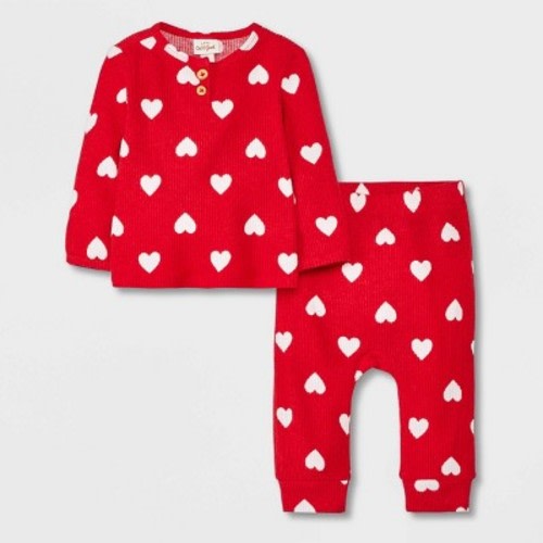 Baby Heart Cozy Ribbed Top & Bottom Set - Cat & Jack™ Red, Size: 6-9M