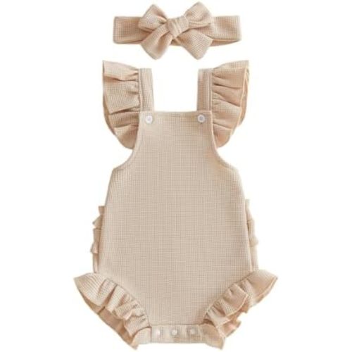 ​Infant Baby Girl Summer Clothes Outfits Cute Print Fly Sleeve Romper Jumpsuit Bodysuit with Headband