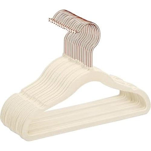 MIZGI Premium Kids Velvet Hangers (Pack of 50) with Copper/Rose Gold Hooks,Space Saving Ultra Thin,Non Slip Baby Hangers for Children's Skirt Dress Pants,Clothes Hangers(Ivory)