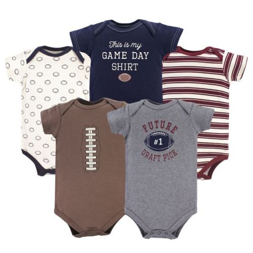 Hudson Baby Infant Boy Cotton Bodysuits 5pk, Football, 3-6 Months