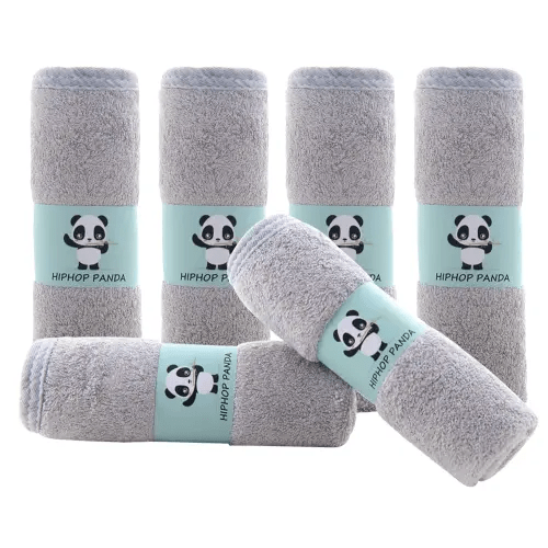 HIPHOP PANDA Baby Washcloths, Rayon Made from Bamboo - 2 Layer Ultra Soft Absorbent Newborn Bath Face Towel - Reusable Baby Wipes for Delicate Skin - Grey, 6 Pack