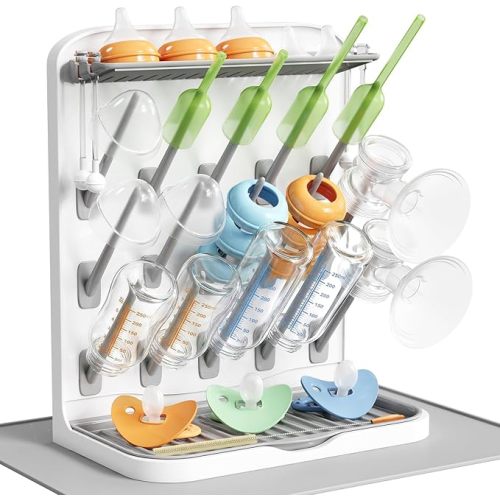 Lifewit Large Baby Bottle Drying Rack with Drain Mat & 15 Hooks, Newborn Essentials Must Haves, Countertop Holder Organizer for Baby Stuff, Rack Dryer for Pacifiers, Weighted Straws, Pump Parts