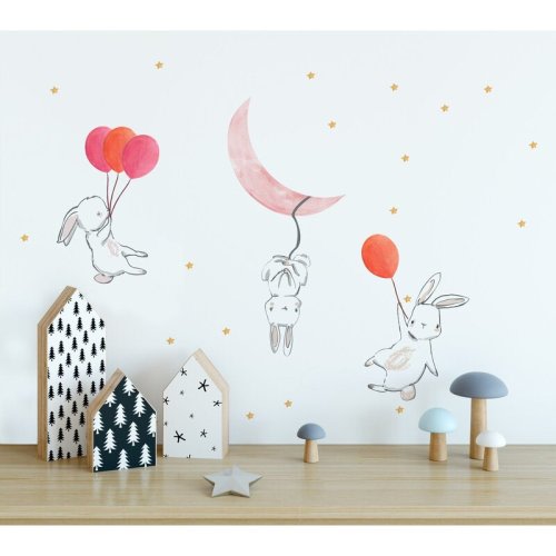 Isabelle & Max™ Sanborn 59 Piece Cute Cartoon Bunny Moon and Stars Wall Decal Set & Reviews | Wayfair