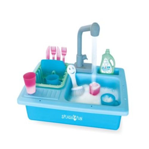 Wash-up Kitchen Sink Running Water Pretend Play Color Changing Kitchen Toy Cups and Accessories 15 Piece Set with Working Faucet