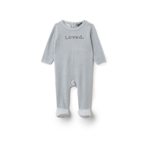 Boy Loved Embroidered Velour Snap Romper