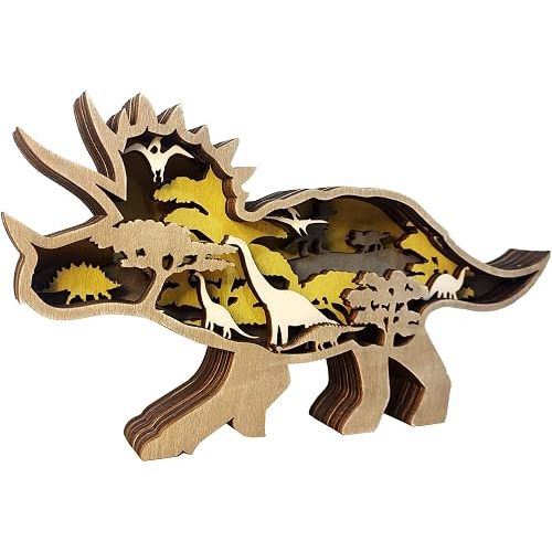 Wooden Dinosaur Decor,Triceratops Statues and Figurines,Table Knick Knacks Decorations for Home…