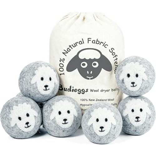 Budieggs Wool Dryer Balls XL 6-Pack, 100% New Zealand Wool Handmade