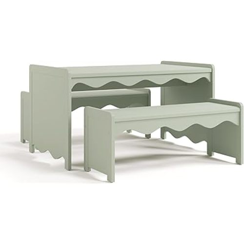 Storkcraft Casablanca Montessori Indoor Kids Table & Bench Set (Sage) – GREENGUARD Gold Certified, Premium Kids Activity Table and Bench Set, Toddler Furniture, Durable & Easy-to-Clean Surface