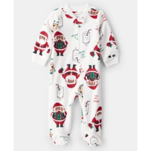 Baby Boys or Baby Girls Santa Print Loose-Fit Fleece Long-Sleeve Sleep and Play