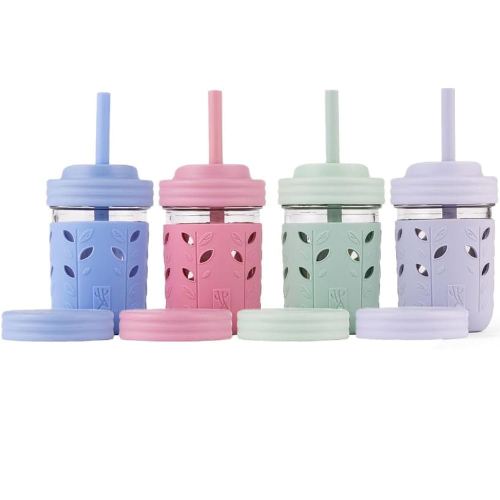 Elk and Friends Kids & Toddler Cups | The Original Glass Mason jars 8 oz with Silicone Sleeves & Silicone Straws with Stoppers | Smoothie Cups | Spill Proof Sippy Cups for Toddlers | 4 Pack : Home & Kitchen