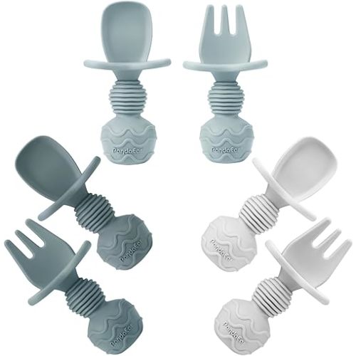 PandaEar 6 Pack Silicone Baby Spoons Self Feeding| Infant Spoons First Stage| Baby Utensils 6-12 Months| Toddler Baby Feeding Spoon | Baby Eating Essentials| Baby Led Weaning Supplies, Onesize