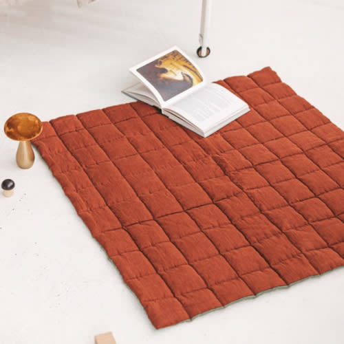 Amber Linen Baby Play Mat, Linen Quilted Playing Rug, Rusty Linen Nursery Rug, Linen Floor Padded Rug Mattress, Linen Square Playmat