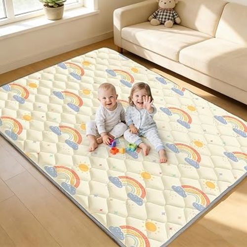 74" x 50" Playpen Mat - Thicken & Soft Baby Play Mats for Floor - Foam Playmats for Babies and Toddlers - Foldable & Washable Baby Activity Mat for Tummy Time & Crawling Non-Slip, Rainbow