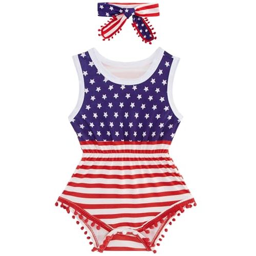 UNICOMIDEA 0-24 Months Baby Girl Romper with Headband 3D Printed Sleeveless Infant Summer Outfits