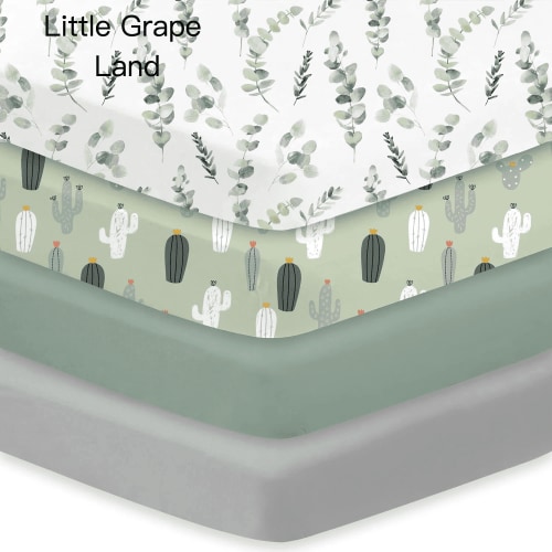Little Grape Land 4-Pack Crib Sheets for Standard Crib & Toddler Mattresses,Super Soft & Breathable Fitted Sheets for Baby Girl & Boy,Leaves&Cactus