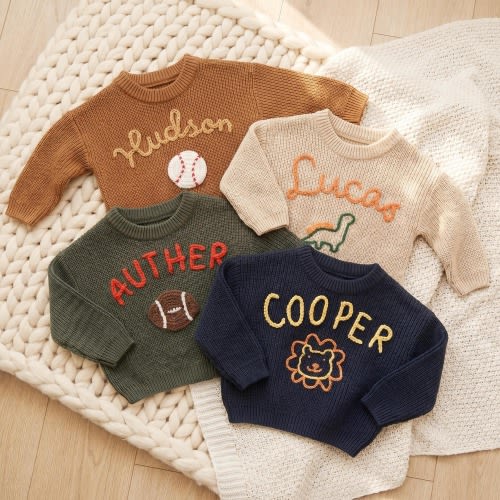 Hand Embroidery Sweaters For Baby,Custom Baby Name Sweater,Personalized Newborn Sweater,Knit Crochet Newborn Jumperm,Nursery gift,Baby Gift