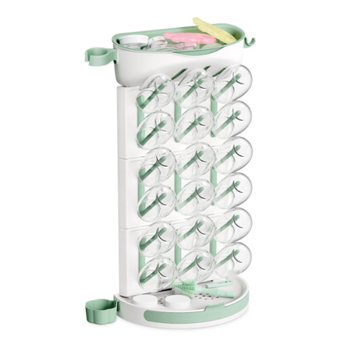 Momcozy DIY Larger Bottle Drying Rack for 18 Bottles, Space Saving Countertop Vertical Rack with Brushes Holder, Detachable Travel Bottle Rack for Baby Accessories & Pump Parts