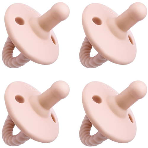Comfy Cubs Pacifier Soother 4 Pack - 100% Food Grade Silicone, Certified BPA-Free (Stage 2, Pink)